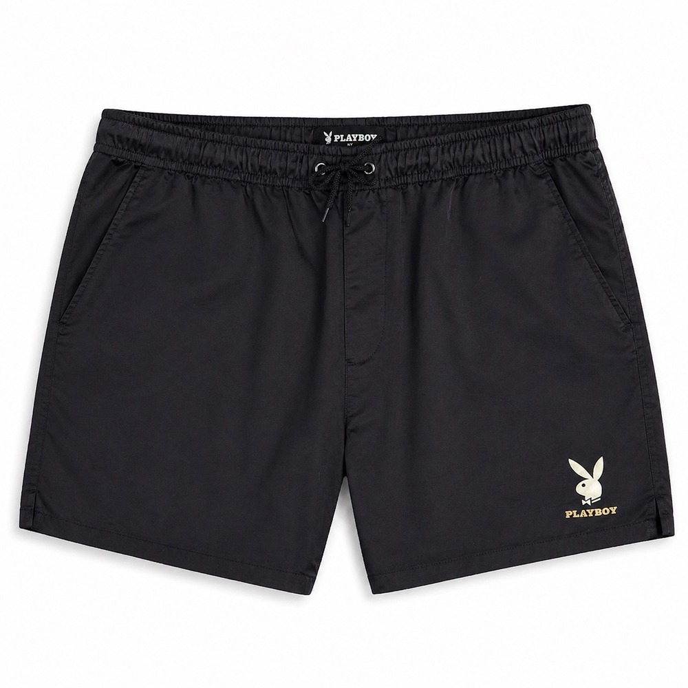 Playboy by PacSun Mens Black Swim Trunks Board Shorts Bunny Logo Large